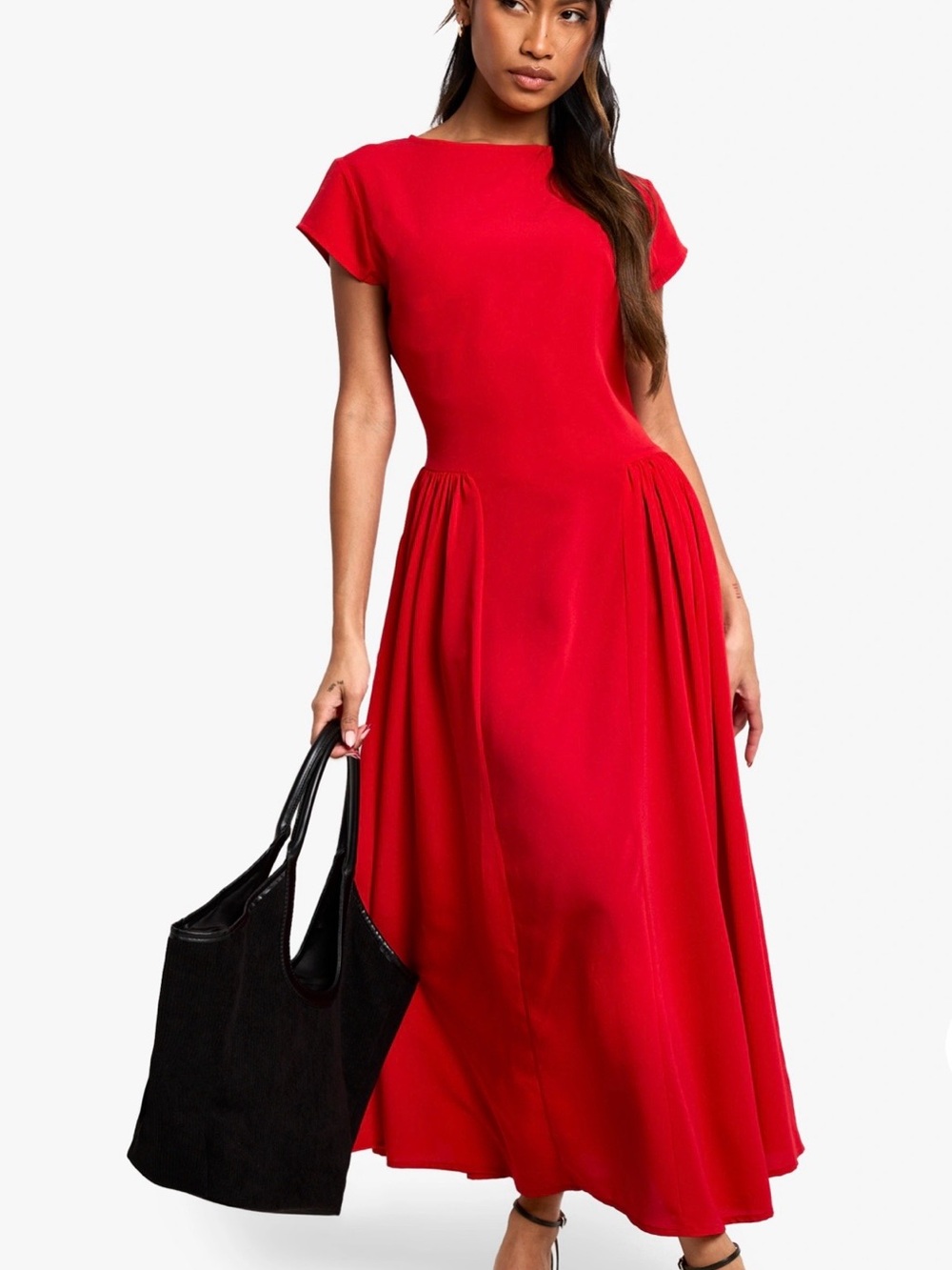 Elegant Red Maxi Dress with Short Sleeves - Picture 3 of 3